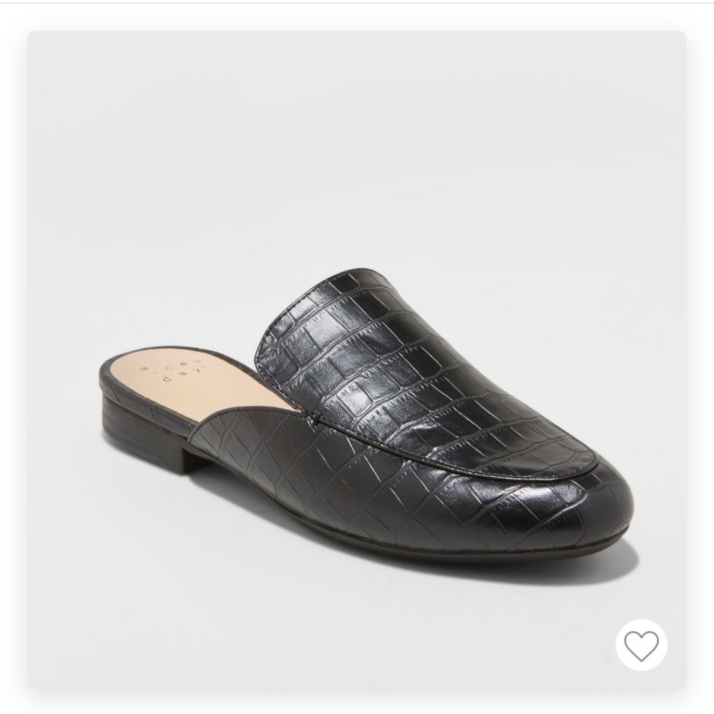 Black leather mules